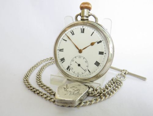 silver limit pocket watch chain and dog locket - CATEGORY: ANTIQUE WATCHES - DATED 1910