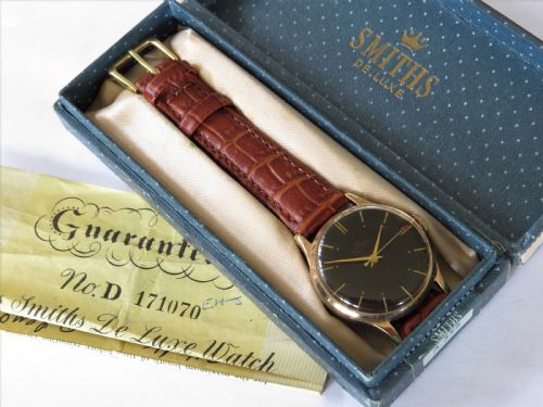 fig 1. Gents Smiths De Luxe watch, box & papers, 1958