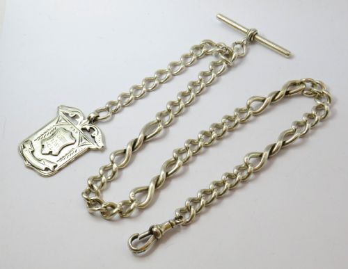 Antique Silver Pocket Watch Chain and Dewsbury Fob