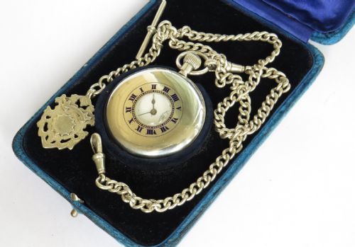 Silver Stauffer Half Hunter Pocket Watch and Chain
