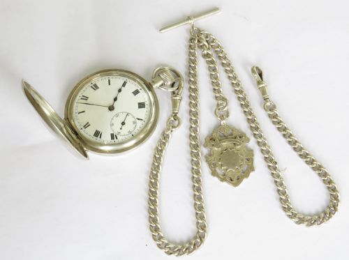 fig 1. Silver Stauffer half hunter pocket watch and chain