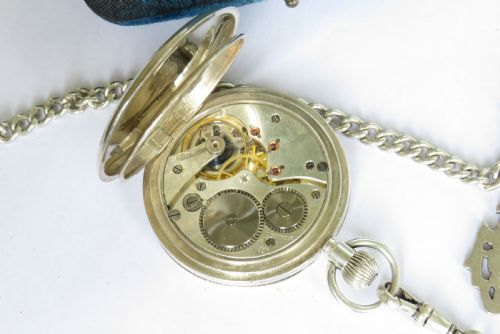 fig 2. Silver Stauffer half hunter pocket watch and chain