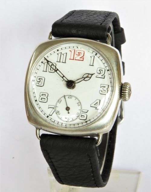Gents Antique Silver Cushion Cased Watch, 1929