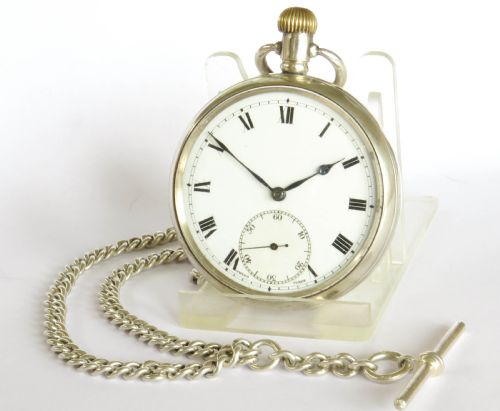 Antique Silver Solex Lever Pocket Watch and Chain