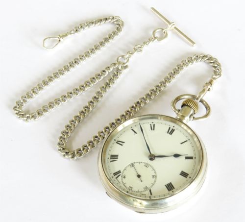 fig 1. Antique silver Solex Lever pocket watch and chain