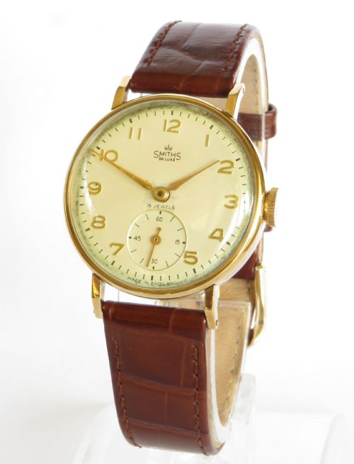 Gents 1950s 9ct Gold Smiths De Luxe Wristwatch