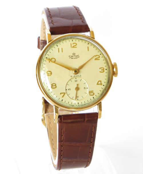 fig 1. Gents 1950s 9ct gold Smiths De Luxe wristwatch