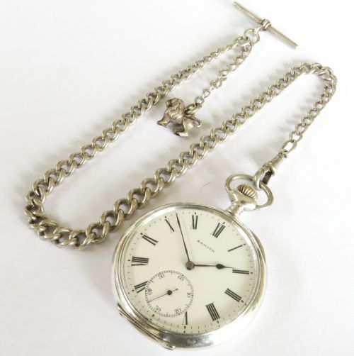 fig 1. Antique silver Zenith pocket watch and chain
