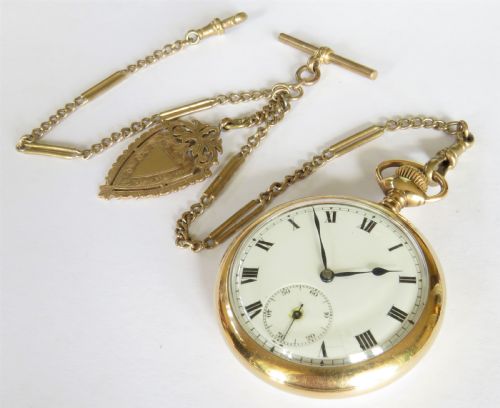 fig 1. Antique gold filled pocket watch and chain