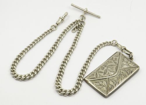 Antique Silver Double Watch Chain and Stamp Case