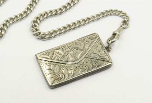 fig 1. Antique silver double watch chain and stamp case