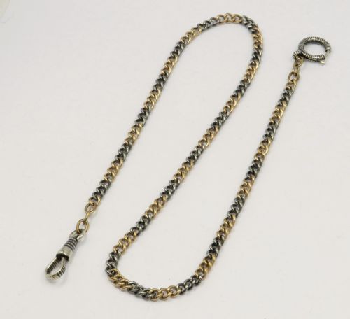 Antique Silver Niello and Rose Gold Plate Pocket Watch Chain