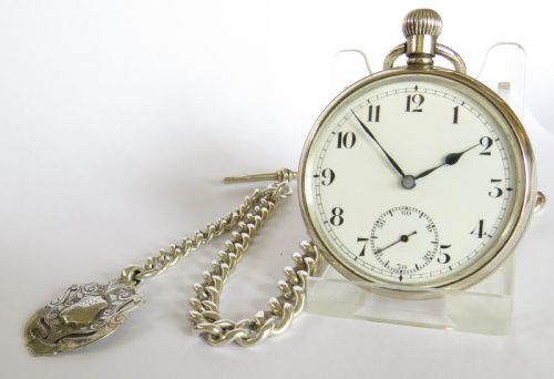 Silver Record Pocket Watch and Chain