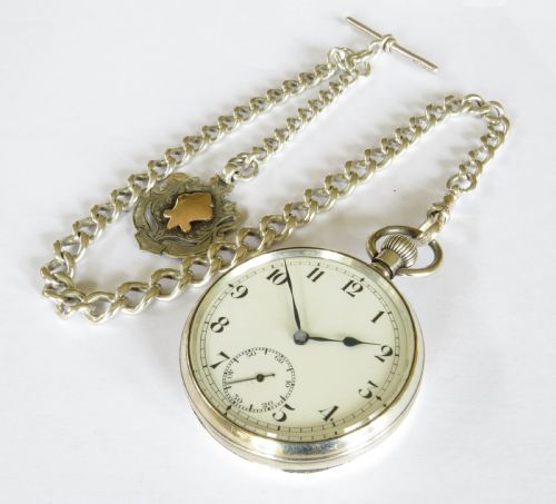 fig 1. Silver Record pocket watch and chain