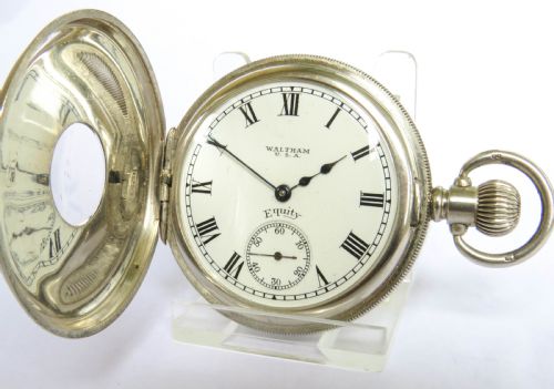 fig 1. Antique silver Waltham Equity half hunter pocket watch