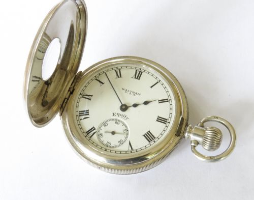 fig 2. Antique silver Waltham Equity half hunter pocket watch