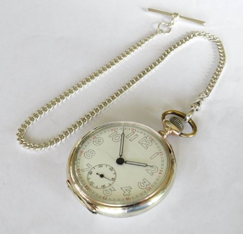 fig 1. 1940s silver Perfecta pocket watch and chain