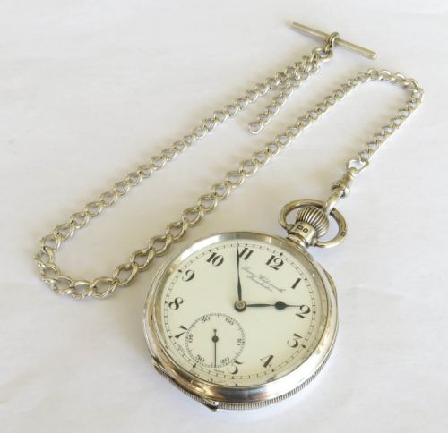 fig 1. Antique silver James Wadsworth pocket watch and chain