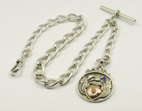 Antique Silver Watch Chain and Fob