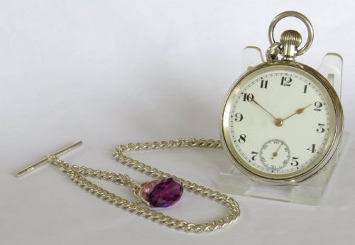 Antique Swiss Silver Pocket Watch and Chain