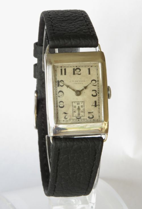 fig 1. Mid-size silver J W Benson wrist watch, 1938