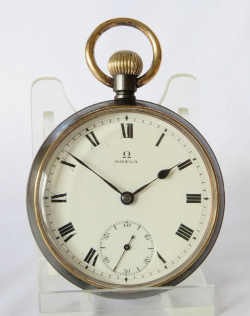 fig 1. Antique gun metal Omega pocket watch, 1912