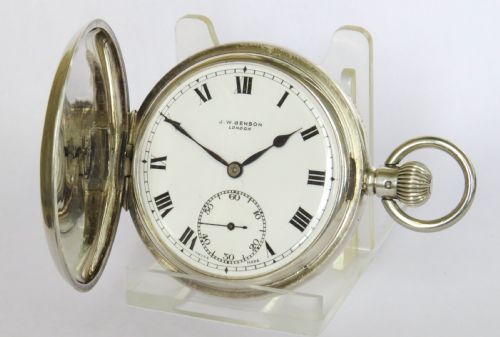 Antique Silver Cyma Full Hunter Pocket Watch for J W Benson