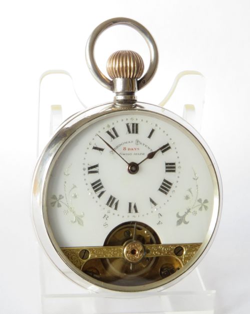 fig 1. Antique silver Hebdomas Patent pocket watch, 1915