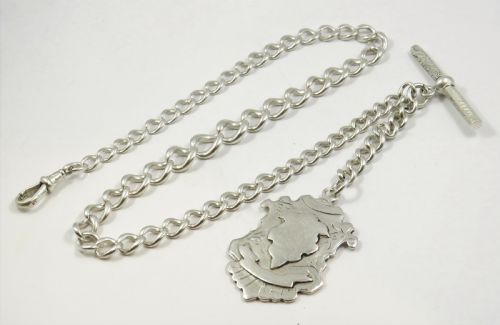 Antique Single Silver Watch Albert and Fob