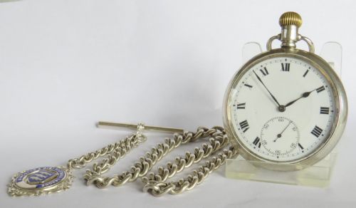 Antique Silver Syren Pocket Watch & Albert