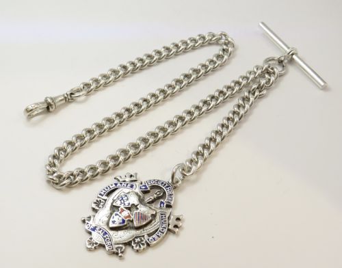Antique Silver Watch Chain and Fob, Salford