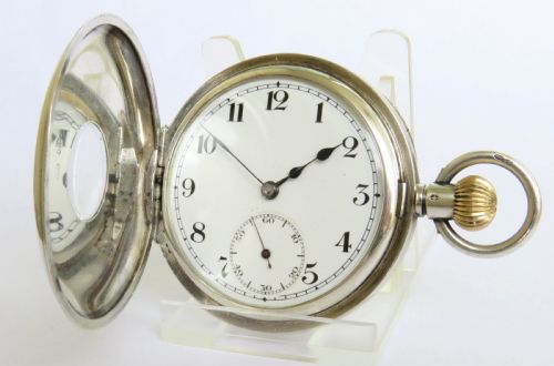 fig 1. Antique silver half hunter pocket watch, 1919