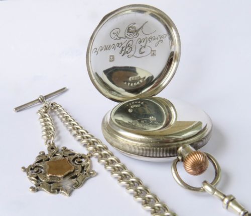 fig 2. Antique Kays “Universal” Lever silver pocket watch and chain
