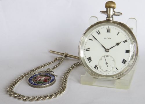 Antique Silver Cyma Pocket Watch and Chain