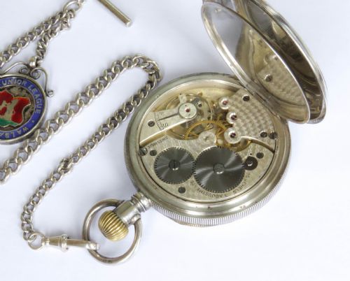 fig 2. Antique silver Cyma pocket watch and chain