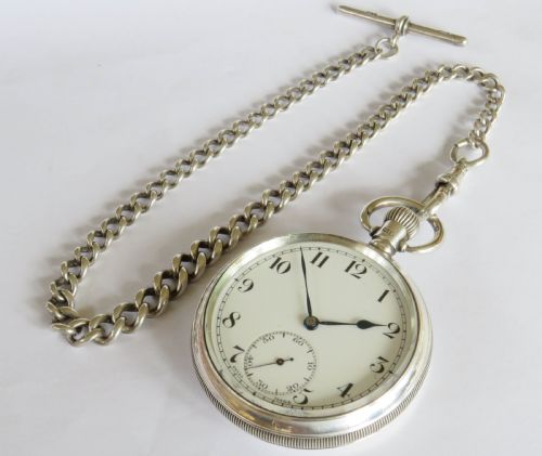 fig 1. Antique silver Cyma pocket watch and chain