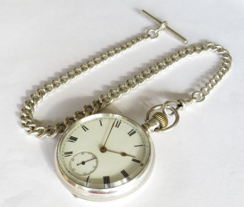 fig 1. Antique Waltham Traveler pocket watch & chain
