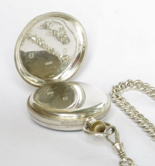 fig 2. Antique Waltham Traveler pocket watch & chain