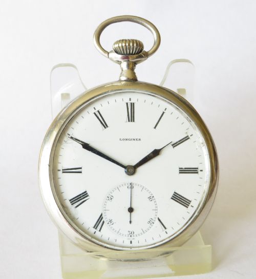 fig 1. Antique silver Longines pocket watch, 1913