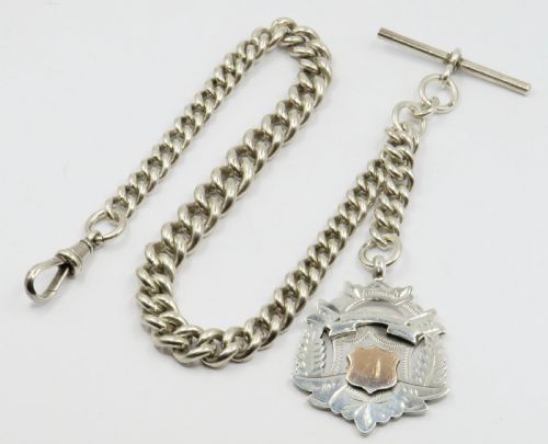 Superb Antique Silver Graduated Chain and Fob.