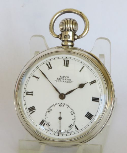 Silver Kays Keyless “Challenge” Pocket Watch, 1928