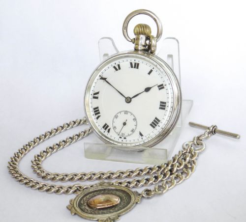 Antique Silver Pocket Watch and Chain