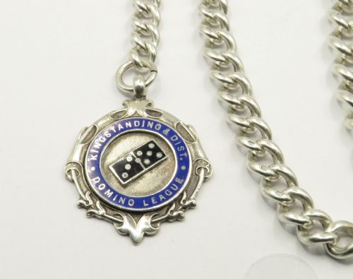 fig 1. Antique silver pocket watch chain and domino fob, good weight
