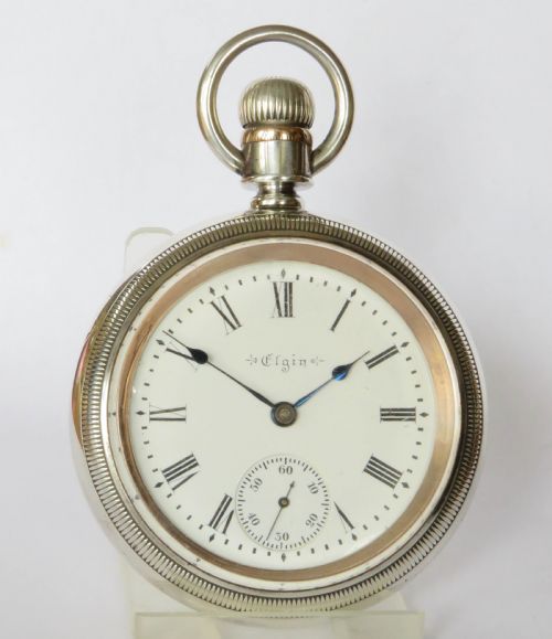 fig 1. Large antique silver Elgin pocket watch, 1900