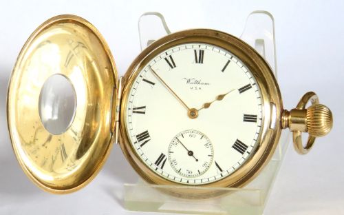 fig 1. Antique Waltham Traveler half hunter pocket watch