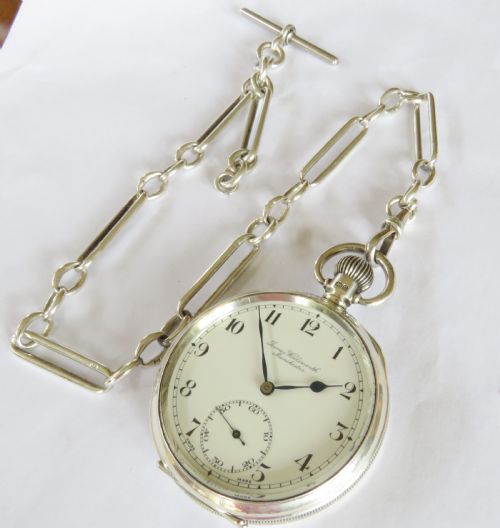 fig 1. Antique silver James Wadsworth pocket watch and chain
