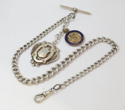 Antique Silver Watch Chain and Fobs