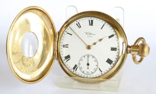 fig 1. Antique Waltham Traveler half hunter pocket watch