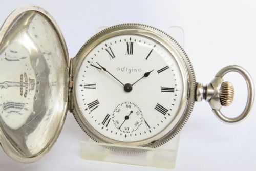 antique silver elgin full hunter pocket watch - CATEGORY: ANTIQUE WATCHES - DATED 1900