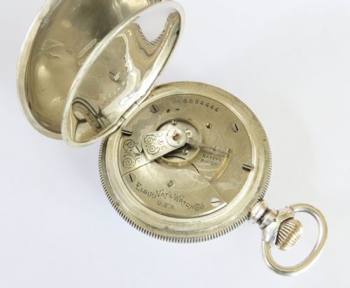 ANTIQUE SILVER ELGIN FULL HUNTER POCKET WATCH - ADDITIONAL PHOTO 2